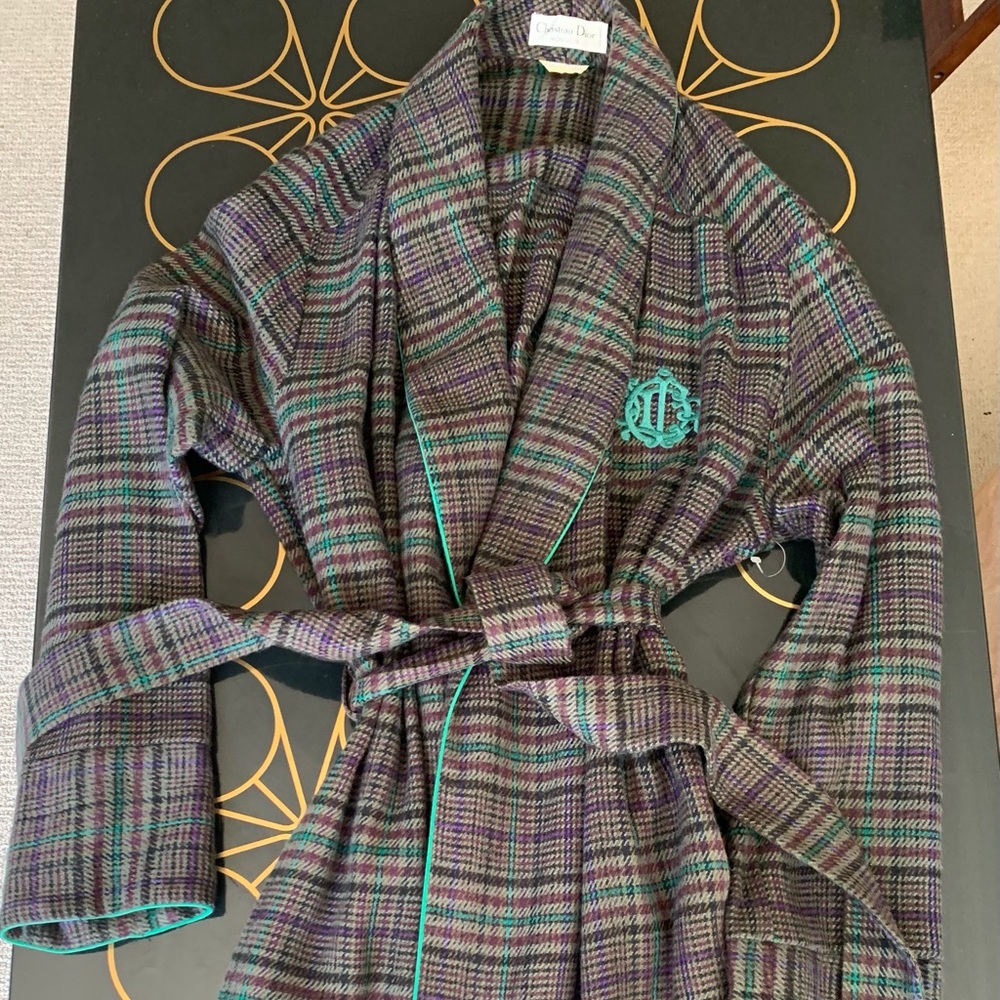 Christian Dior Vintage 50s wool robe monogrammed